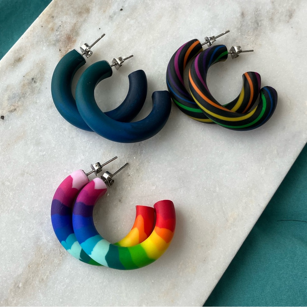 Small Polymer Clay Hoops - Set #6 - Picture 4 of 5